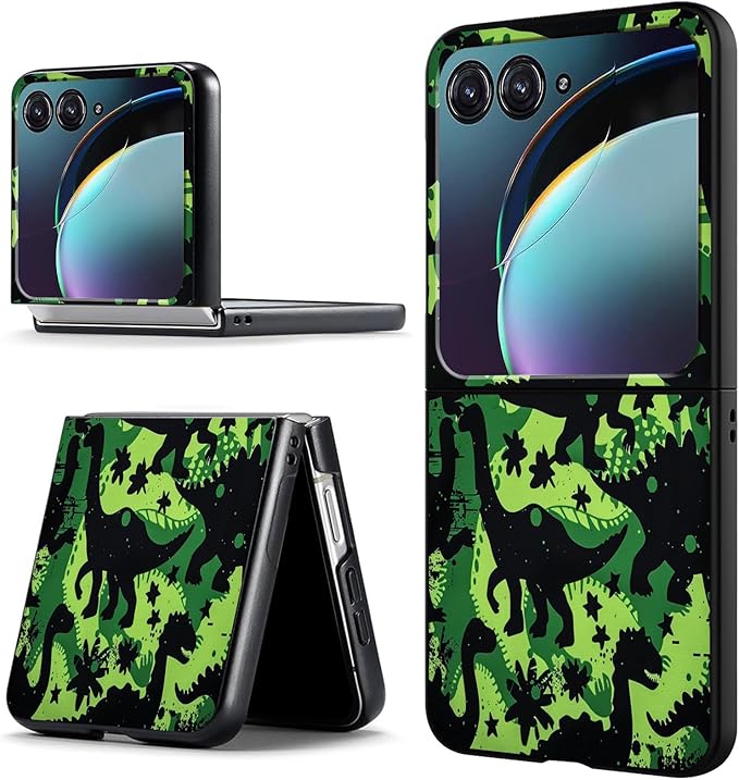 for Motorola Razr Plus 2025 Case,for Razor Plus 2025 Phone Case Cute Slim Hard PC Ultra-Thin Anti-Scratches Shockproof Protective Cover,Green Black Dinosaur