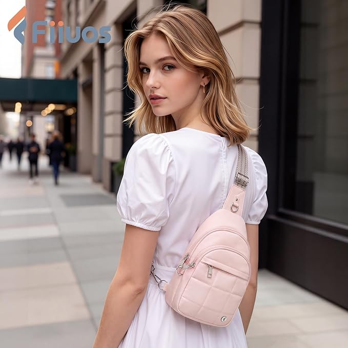 Anti Theft Sling Bag for Men & Women, Lightweight Puffer RFID Crossbody Bag for Travel, Commuting & City Walking, Hands-Free Everyday Essentials Bag Pink