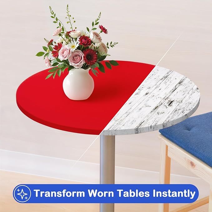 Wolkemer 2 Pack 3 Foot Red Fitted Tablecloth 36 Inch Round Elastic Edges Table Cloth, Spandex Stretch Table Cover with Machine Washable Fabric for Wedding Party Picnic Dining Indoor Outdoor