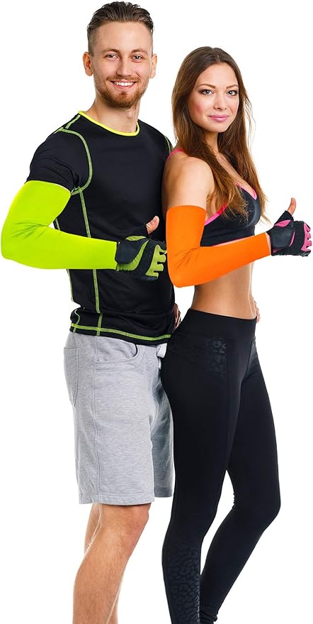 Hicarer Unisex UV Protection Arm Sleeves Long Cooling Ice Silk Arm Cover Sleeves (Bright Colors,18 Pairs)