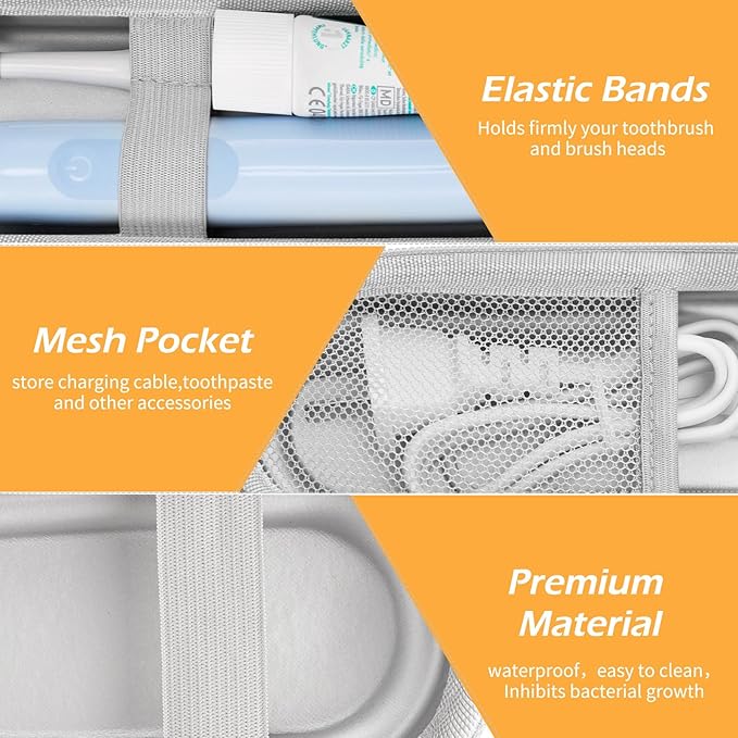 Toothbrush Travel Case for Oral B/Oral-B Pro 1000 1500 5000 7000 & Philips Sonicare 4100 1100 5300 5100 6100/iO Electric Toothbrush, Hard Protective Storage Bag (Dazzling gold)
