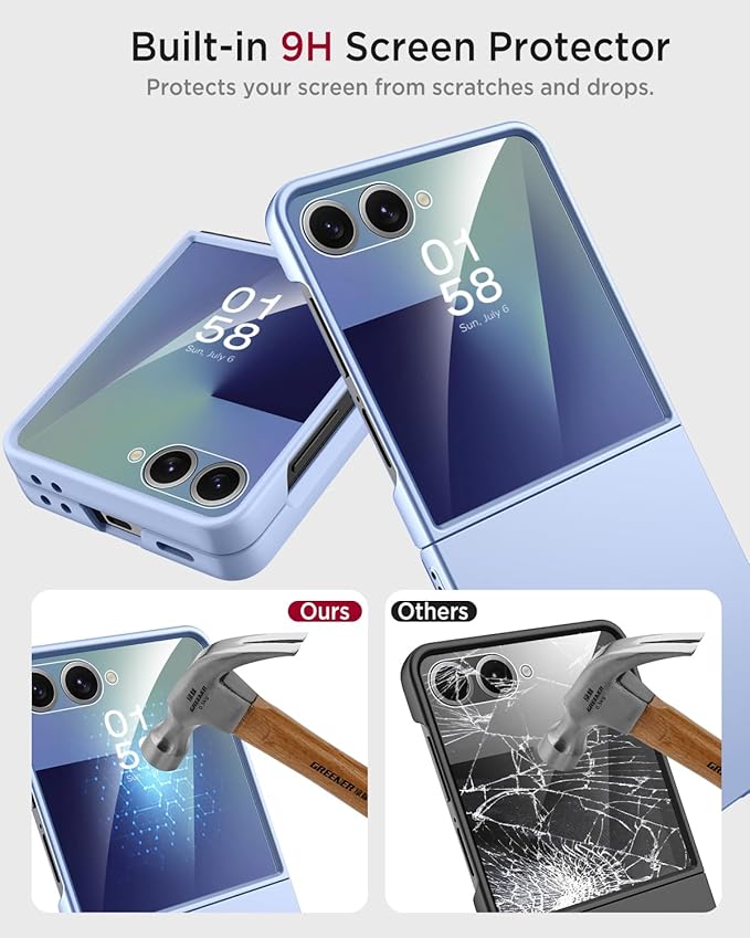 Miimall Slim Case for Flip 7 Samsung with Screen Protector,Thin Slim Shockproof Drop-Proof Anti-Scratches Nonslip Grip Full Body Matte Polycarbonate Protective Phone Cover for Samsung Z Flip 7,Liblue