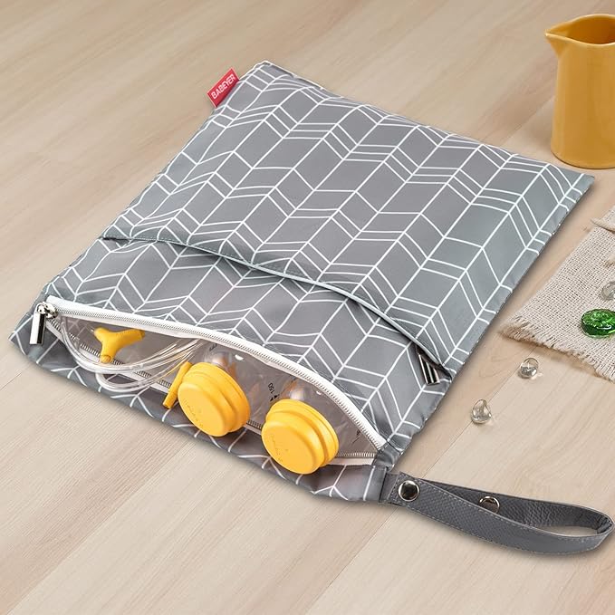 Wet Dry Bag for Breast Pump Parts Storage, Waterproof Pump Parts Bag with Place Mat for Moms Pumping at Work-Wave