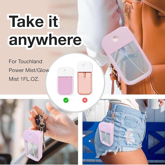 1 PC Soft Silicone Case for Touchland Power Mist (1FL. OZ./30 mL), Protective and Stylish Case with Keychain Compatible with Touchland Hand Sanitizer Spray (Pink)