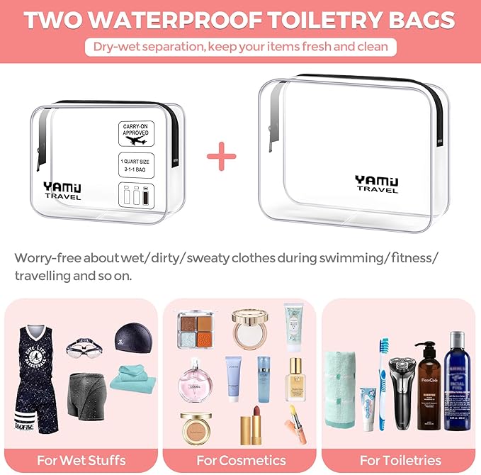 YAMIU Packing Cubes for Suitcases, 7 Pcs luggage organizer bags with Shoe Bag, 2 Waterproof Travel Toiletry Bags, Travel Cubes for Travel Essentials Travel Accessories