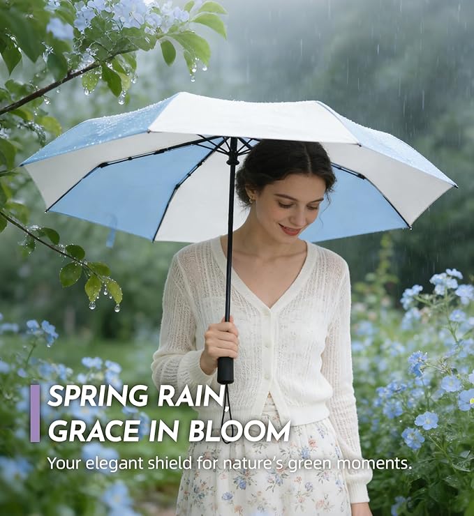 Windproof Travel Umbrella for Rain - 43" Auto Open Close 8-Rib Compact, Stylish Two-Tone Color Block Design, Easy-Close Folding Portable Parasol for Men & Women