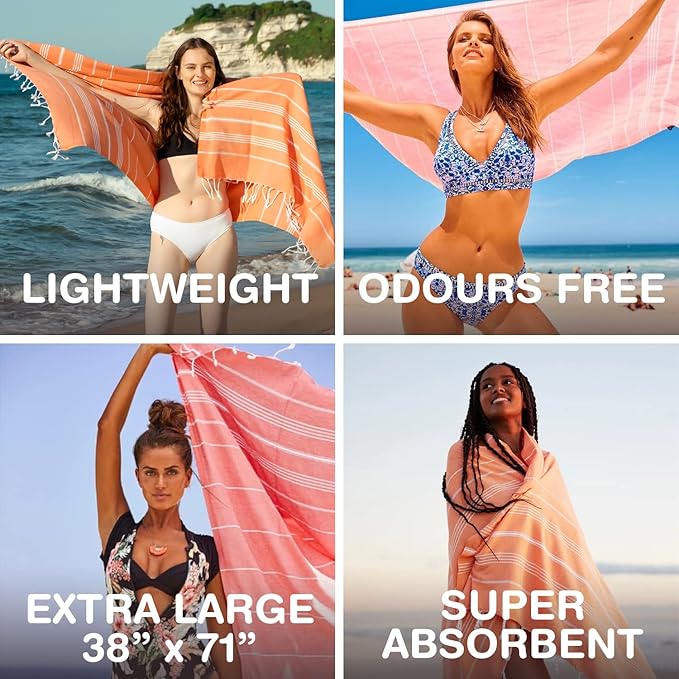 Turkish Beach Towels, Pack of 6 | Oversized, Quick Dry, Sand Free | 100% Cotton, Large 38x71 Towels for Beach, Pool, Travel | Ultra-Soft, Compact, and Absorbent | Purple