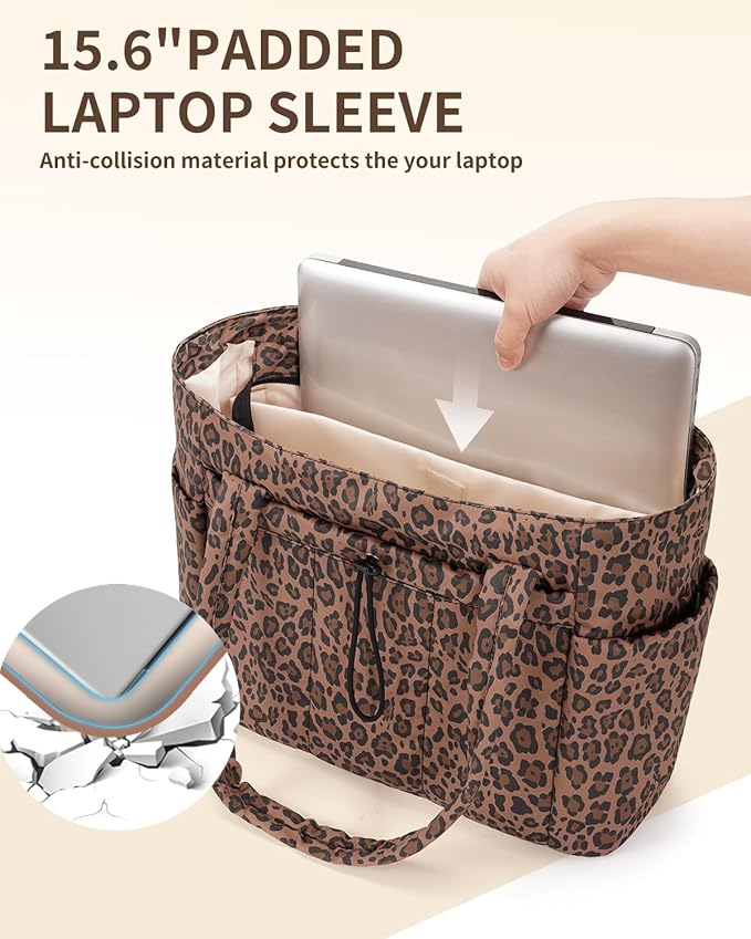 Wandering Nature Puffer Tote Bag with Cup Holder & Laptop Compartment & Trolley Sleeve for Travel, Work, Nurse, Women