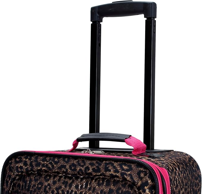 Rockland Fashion Softside 2 Piece Luggage Set, Expandable, (14" Tote/19" Upright), Pink Leopard