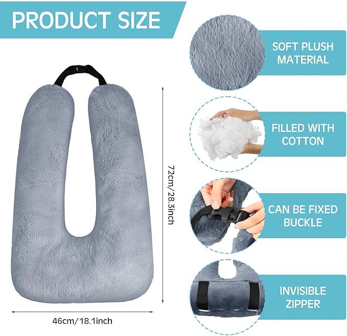 Barydat 2 Pcs Car Travel Pillow for the Back Seat 28 x 18 in Sleeping Reading Pillows for Long Distance Travel Car Cushion for Kids Adults Head and Body Support U Shaped Pad for Travel(Gray, Green)