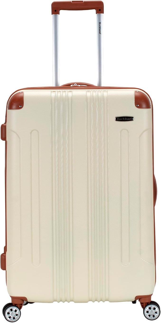 Rockland London Hardside Expandable Spinner Wheel Luggage, Checked Large 28", White