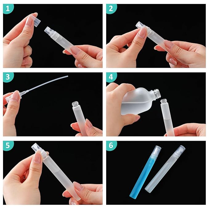 Zhehao 50 Pcs Mini Spray Bottles 10 ml Clear Glass Perfume Bottles Refillable Fine Mist Perfume Atomizer Portable Empty Sample Containers for Cleaning, Essential Oils, Travel (Matte)
