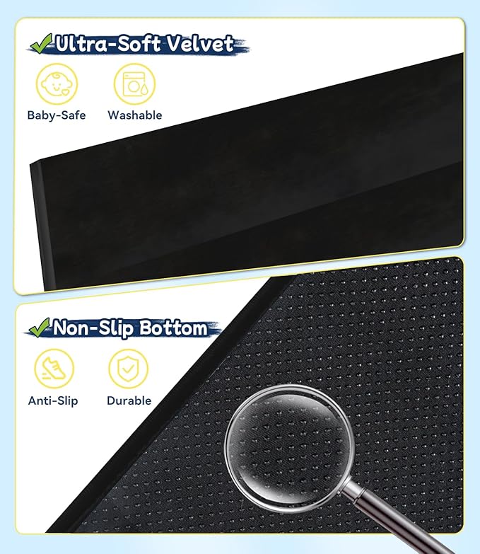Toddler Airplane Bed, Airplane Seat Extender for Kids, Portable Velvet Plane Bed for Long Flights, Non-Slip Washable Seat Extender with Farm Busy Book & Travel Essentials, Black