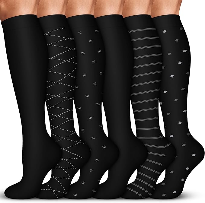Acture 6 Pack Compression Socks for Women and Men - Knee High for Medical, Running, Nurses, Travel