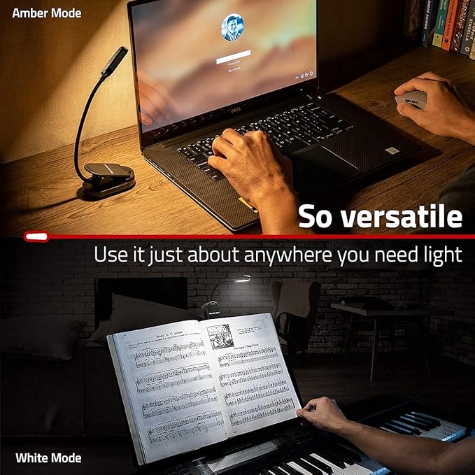 GearLight Rechargeable Book Light for Reading in Bed – Hands-Free LED Clip-on Lamp with 3 Light Modes, Adjustable Brightness, Flexible Neck Reading Light for Books, Laptops, and More – 2 Pack