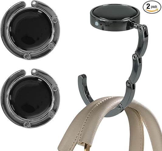 kwmobile Purse Hook for Table - Set of 2 Purse Holder - Folding Handbag Hanger - Portable Bag Holder - Bag Hooks for Desk - Table Hook Dark Slate