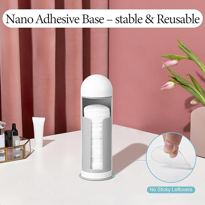 bodkar Cosmetic Cotton Pad Rounds Holder with Rotating Lid, Cotton Pads Dispenser Modern White Plastic Organizer Storage