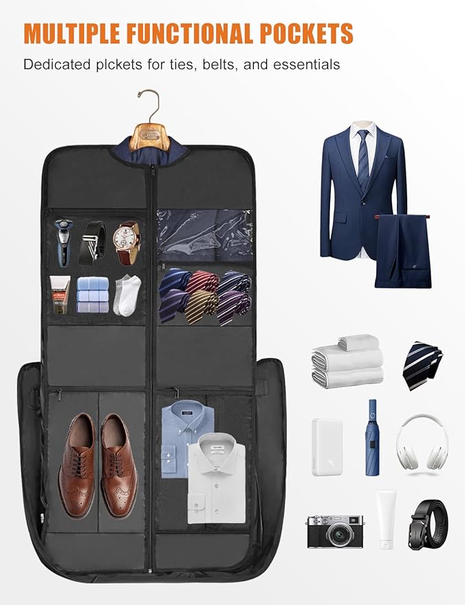 Noozion Garment Bag for Travel, Large Carry On Suit Bag for Business Up to 3 Suits, Wrinkle Free Garment Bag for Hanging Clothes with Shoulder Strap, Laptop Compartment, and Wet-Dry Pocket