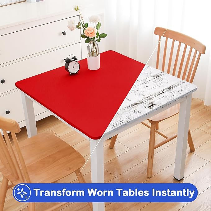 Wolkemer 2 Pack Red Fitted Tablecloth 34x34 Inch Square Elastic Edges Table Cloth, Spandex Stretch Table Cover with Machine Washable Fabric for Wedding Party Picnic Dining Indoor Outdoor