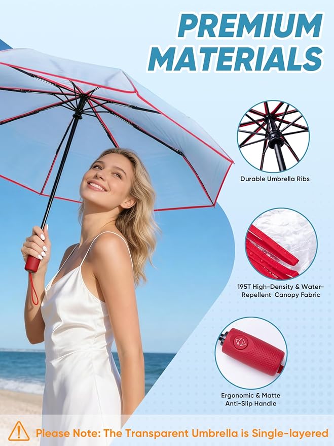 PTEROMY Windproof Travel Umbrellas for Rain and Sun, Withstands 85MPH Winds Auto Open Close Folding Umbrella with Ergonomic Handle, Quick Dry Canopy for Commuting or Backpack