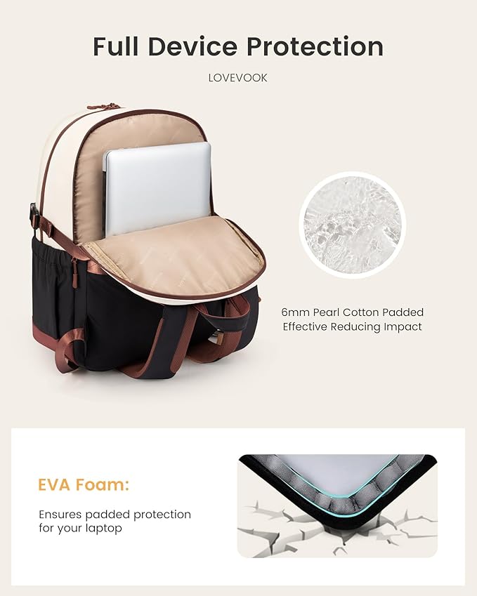 LOVEVOOK Laptop Backpack for Women with Giant Tumbler Holder,15.6 Inch Laptop Computer Bag Travel Backpack Purse,Waterproof Work Business Backpack College Bookbag Teacher Bags,Black