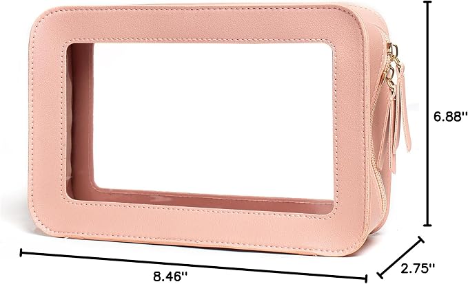 LETGO Clear Makeup Bags, TSA Approved Toiletry Bag with Zipper, Makeup Organizer for Carry-on Travel Essentials, Car Accessories Organizers Storage for Women Men (Clear-Pink)