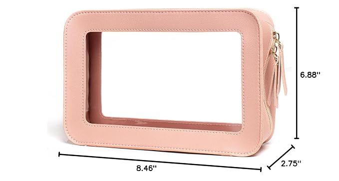 LETGO Clear Makeup Bag, TSA Approved Toiletry Organizer With Zipper, Fit Carry-on Travel Essentials, Cosmetic Bag for Women Men (O-Pink)