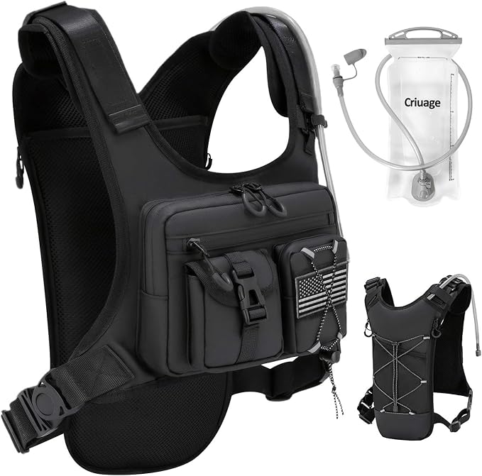 Criuage USA Patent Running Hydration Vest Backpack, Lightweight Chest Pack with 2.0L Water Bladder Bag Daypack for Hiking Running Cycling Race Marathon for Women Men