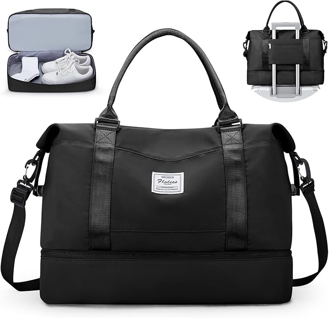 Travel Duffel Bag with Shoes Compartment, Overnight Weekender Bags for Women,Carry on Personal Item Bag