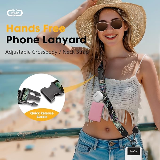 Icycay Phone Lanyard Crossbody, Gothic Skull Book Cell Phone Strap for Around The Neck Adjustable, Goth Teacher Anti Theft Cute Lanyard Case ID Holder Keys Accessories Travel Essential