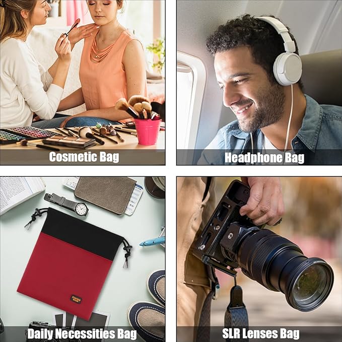 Portable Headset Carrying Pouch, Lightweight Headphone Storage Bag Headphone Case Bag Soft Travel Pouch for Over-Ear Headphones/Gaming Headsets/Neckband Earbuds (Large Red)