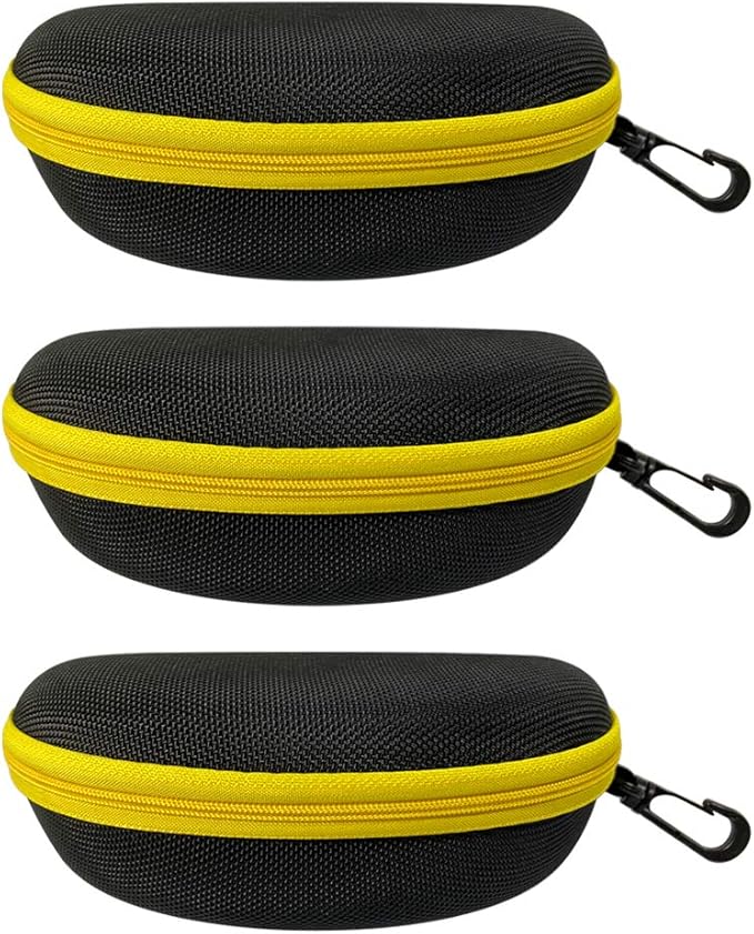 3 Pack Zipper Shell Eyeglasses and Sunglasses Case with Plastic Carabiner Hook