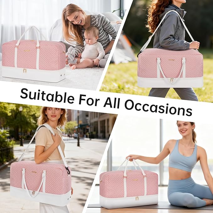 Weekender Bag for Women, 5 Pcs Set Carry on Overnight Bag, 21" Travel Duffel Bag with Waterproof Shoe Compartment for Weekend Travel Business Trip
