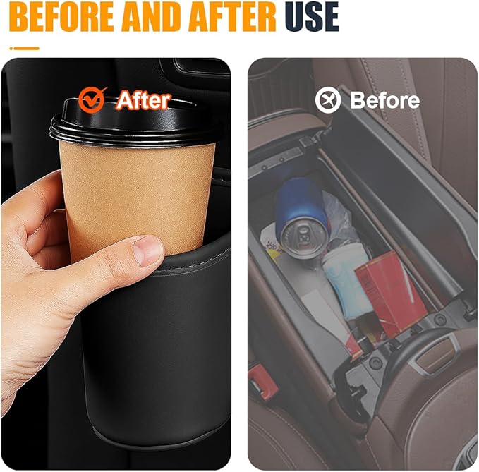 YoRise Leather Car Cup Holder, Scratch-Resistant Clip-On Auto Door Beverage Holders, Universal Hanging Vehicle Back Seat Drink Pocket Organizer for Soda Cans, Water Bottles, Coffee (Black)