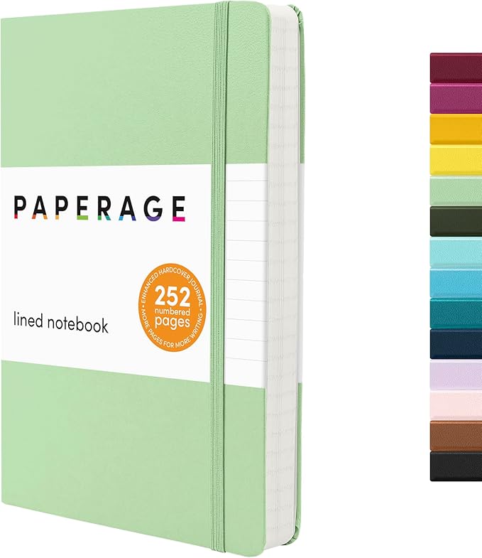 PAPERAGE Lined Journal Notebook, Hardcover Journal for Women & Men, 252 Pages, (5.6 in x 8 in), College Ruled Journaling Notebook for Work, School Supplies & Note Taking, (Sage Green)