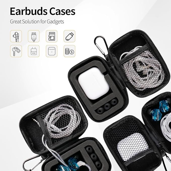 2 Pack KZ ZS10 Pro IEM Case for in Ear Monitor, CCZ ZC02 PRO Earbuds Case with Carabiner, EVA Travel Storage Bag for CCA CRA, Shure SE215, Moondrop Chu, Melody, KBEAR KS1, TANGZU, IEM Cable, Ear Tips