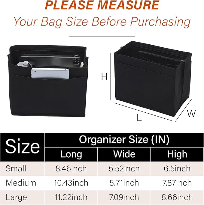 Premium Felt Purse Organizer Insert for Longchamp Le Pliage, Zipper Long Champ Bag Organizer Insert with Cup Holder, 9 Compartments