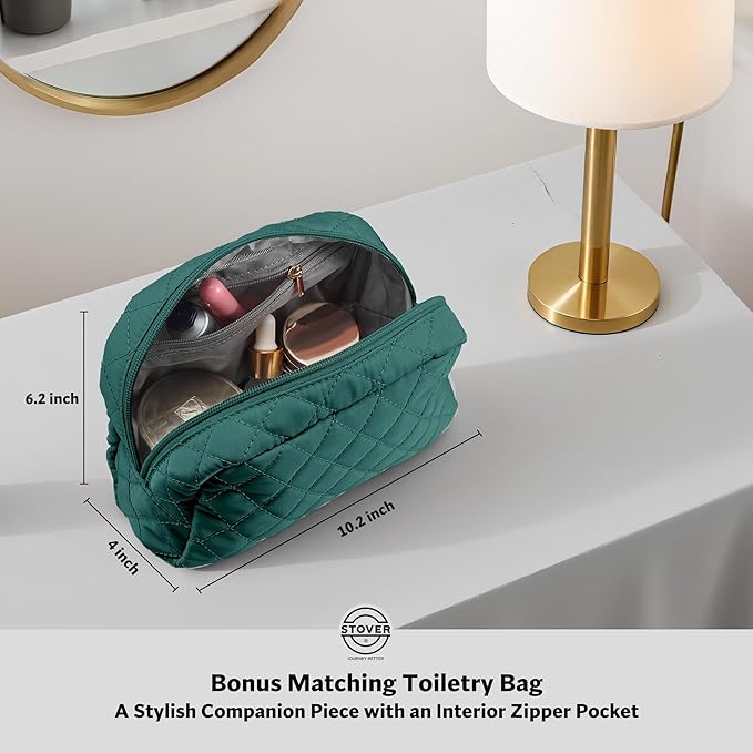 STOVER Women’s Convertible Garment Duffel Bag for Travel – 2-in-1 Carry-On Weekender/Overnight Tote - Wrinkle-Free Dresses, Suits & Clothes + Shoe Compartment & Bonus Toiletry Bag (Emerald Green)
