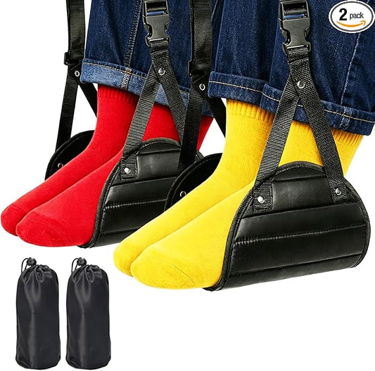 2 Pack Airplane Travel Footrest Hammock - Adjustable Strap Portable Leg Rest Plane Travel Essentials for Long Flights Compact Foot Hanger for Airplane Train Office