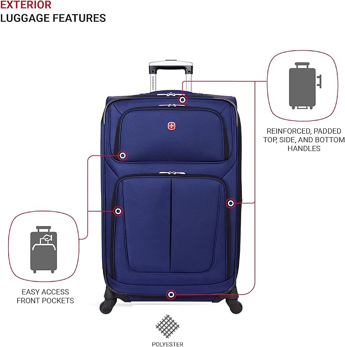 SWISSGEAR Sion Softside Expandable Spinner Luggage Durable Lightweight Travel Suitcase, Blue, 2-Piece Set (Carry-On/Large)