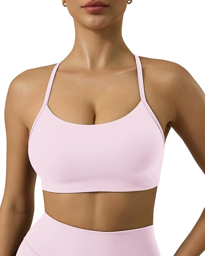 PAVOI ACTIVE Yoga Racerback Bras for Women - Buttery Soft Low Support Scoop Neck Y-Back Thin Strap Sports Bra - FlexFlow