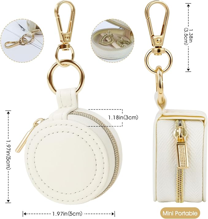 Portable Ring Keychain Holder for Gym and Travel - White Jewelry Holder for Sports Bag, Compact Ring Earring Necklace Storage Case