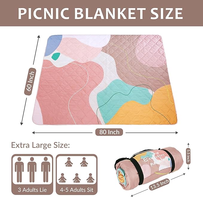 Exclusivo Mezcla Extra Large Waterproof Picnic Blankets 3 Layer, Sandproof and Foldable Outdoor Blanket for Beach Camping, Park and Travel