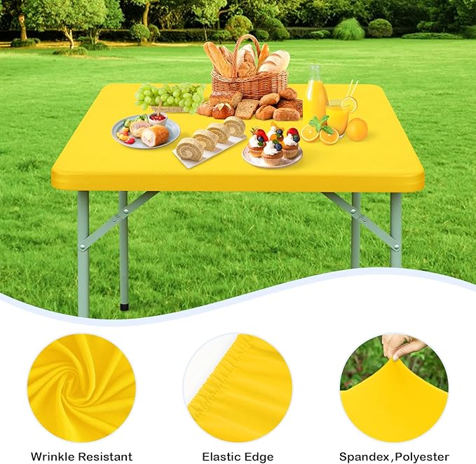 Wolkemer 2 Pack Yellow Fitted Tablecloth 34x34 Inch Square Elastic Edges Table Cloth, Spandex Stretch Table Cover with Machine Washable Fabric for Wedding Party Picnic Dining Indoor Outdoor