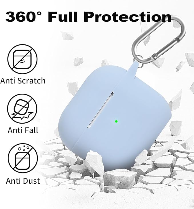 for Airpods 4th Case Cover, Come with Cleaner Kit,Soft Skin Silicone Case Cover with Keychain, Full Protective Case for Men and Women, Compatible with AirPods 4th Generation Case,Sky Blue