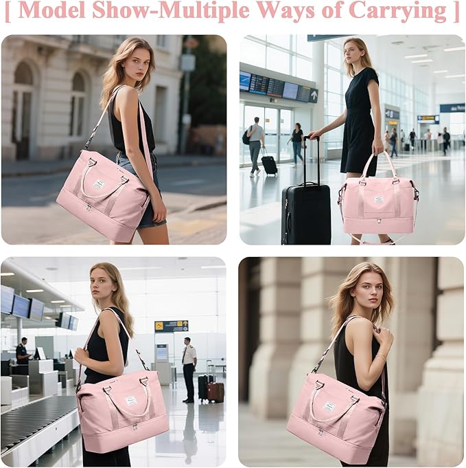Travel Duffel Bag with Shoes Compartment, Overnight Weekender Bags for Women,Carry on Personal Item Bag，Extra Large