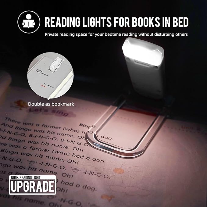 EGWASER Book Light for Reading in Bed, USB Rechargeable Clip on Book Lights, 3 Brightness Adjustable Dimmable Bookmark Light for Eye-Protection, Reading Lamp for Bookworms, Travel (2-Pack White)