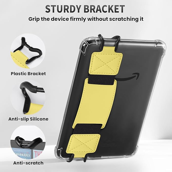 MoKo 2 Pack Security Hand Strap for 6-8" Kindle eReaders Fire Tablet-Kindle/Kobo/Voyaga E-Book Tablet, High-Elasticity Versatile Hand Strap Lightweight Finger Grip Holder, Lemon Yellow+Glitter Yellow