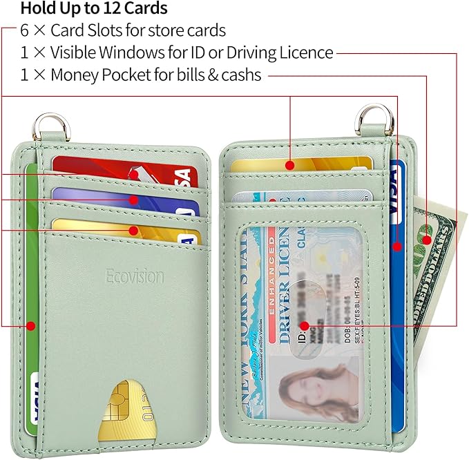 Slim Minimalist Front Pocket Wallet, RFID Blocking Credit Card Holder Wallet with Detachable D-Shackle for Men Women