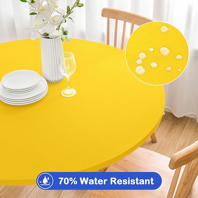 Wolkemer 2 Pack 5 Foot Yellow Fitted Tablecloth 60 Inch Round Elastic Edges Table Cloth, Spandex Stretch Table Cover with Machine Washable Fabric for Wedding Party Picnic Dining Indoor Outdoor